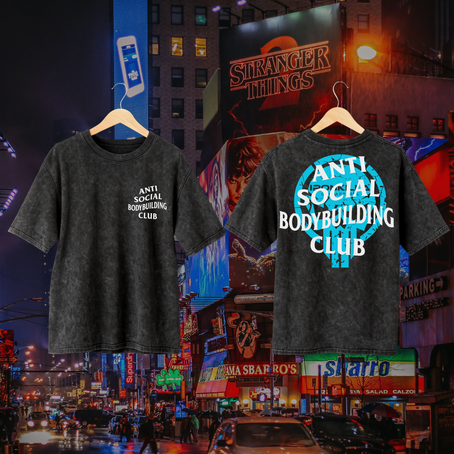 Ironkilla “Anti-Social Bodybuilding Club” Tee – Acid Wash/Blue Edition