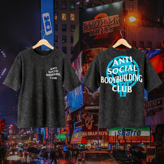 Ironkilla “Anti-Social Bodybuilding Club” Tee – Acid Wash/Blue Edition
