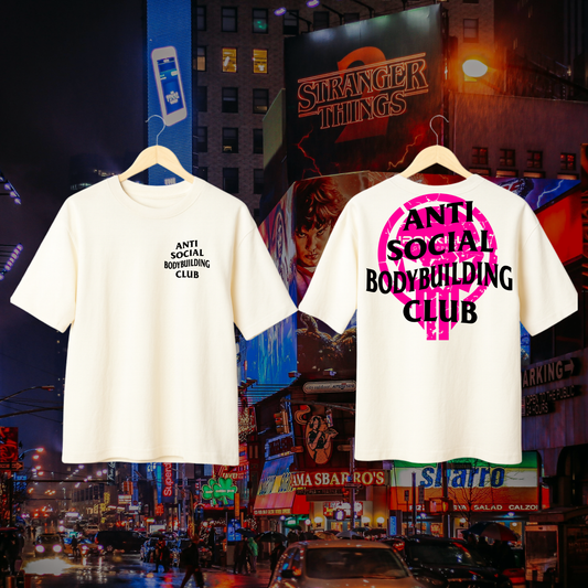 Ironkilla “Anti-Social Bodybuilding Club” Tee – Off-White/Pink Edition